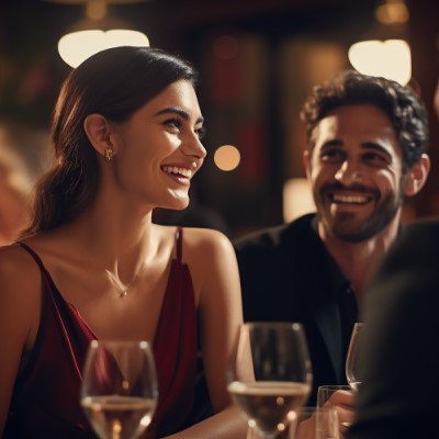 Woman and man at an upscale bar.