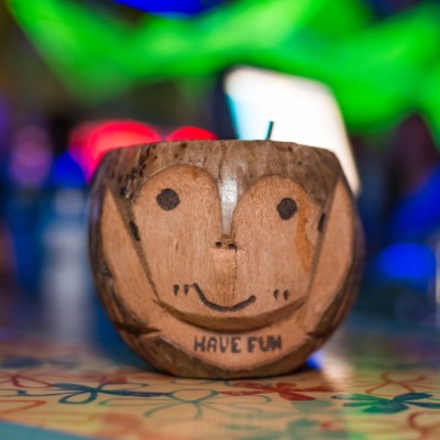 Cocktail in a coconut at Shark Bar.