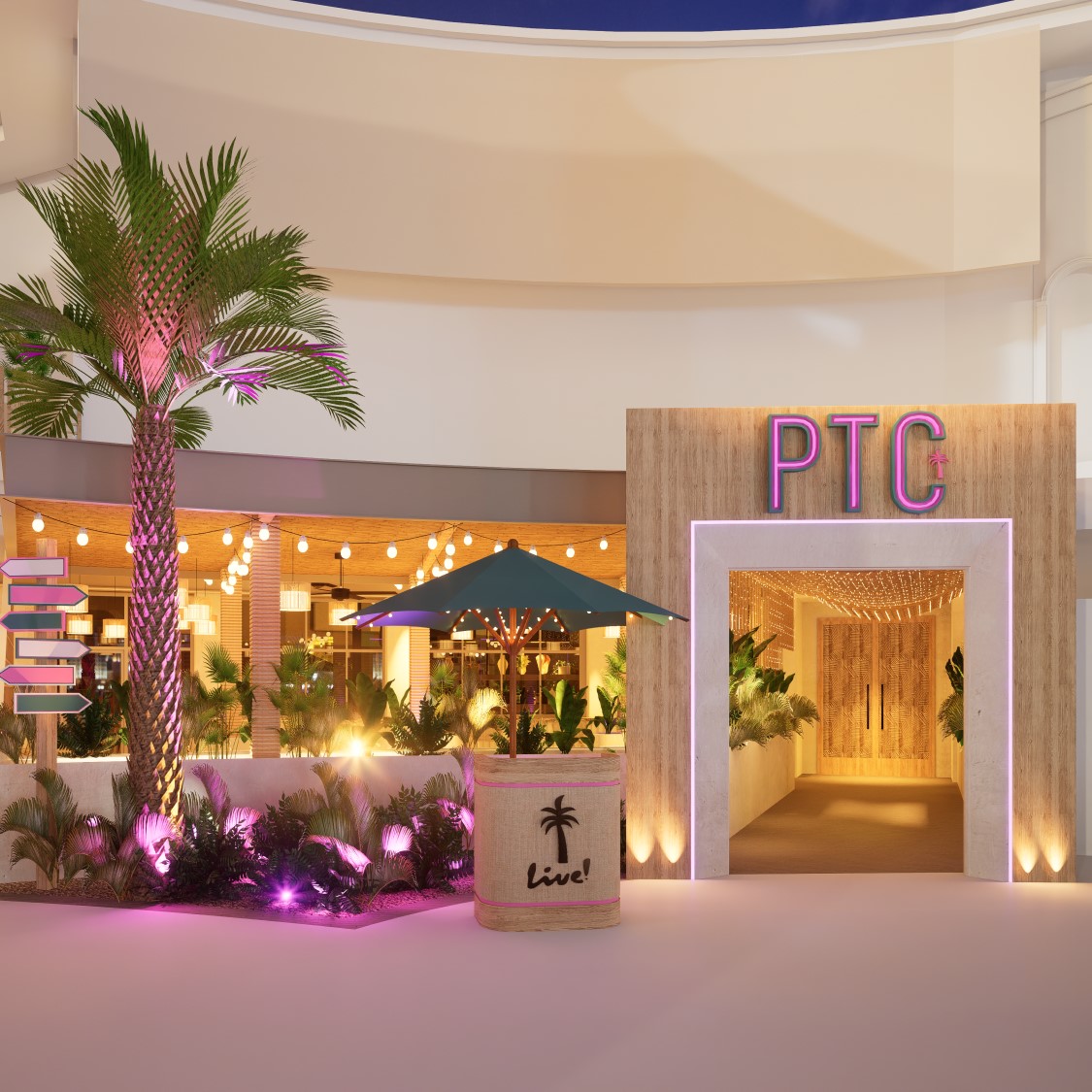 The Palm Tree Club entrance at Live! at the Pointe Orlando.